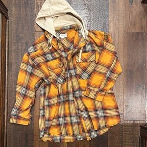 Plaid Hooded flannel - Yellow and Cream